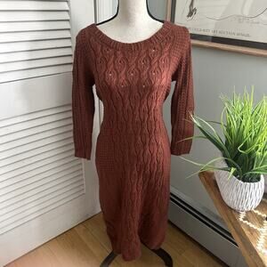 Sparrow Anthropologie Sweater Dress Medium Brown Cable Knit Midi Boho Academia
